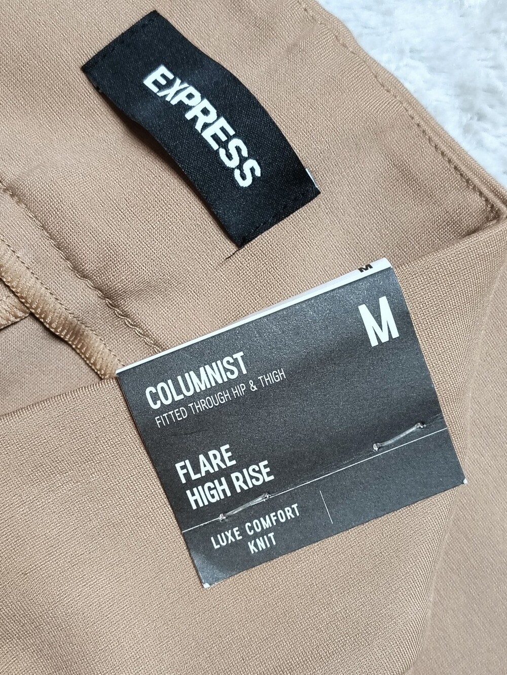 NWT Express Columnist High-rise Flare Pants Tan Luxe Comfort Knit Womens Medium - Picture 5 of 7